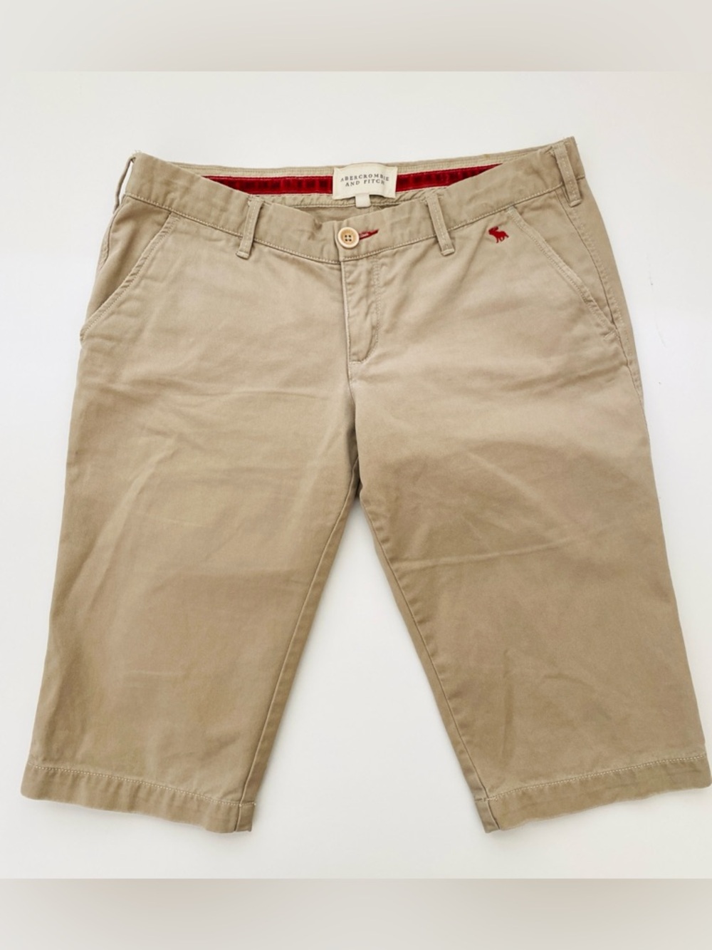 Abercrombie & Fitch Khaki Bermuda Shorts with Red Accent Y2K Casual Basic Sz 6